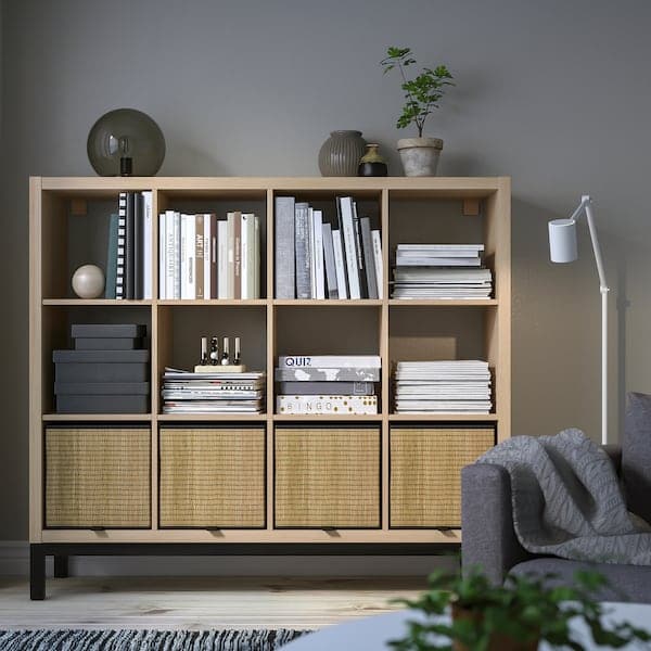 Ikea KALLAX - Shelving unit with underframe, white stained oak effect/black, 147x129 cm