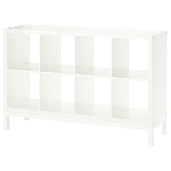 KALLAX - Shelving unit with underframe, high-gloss/white/white, 147x94 cm