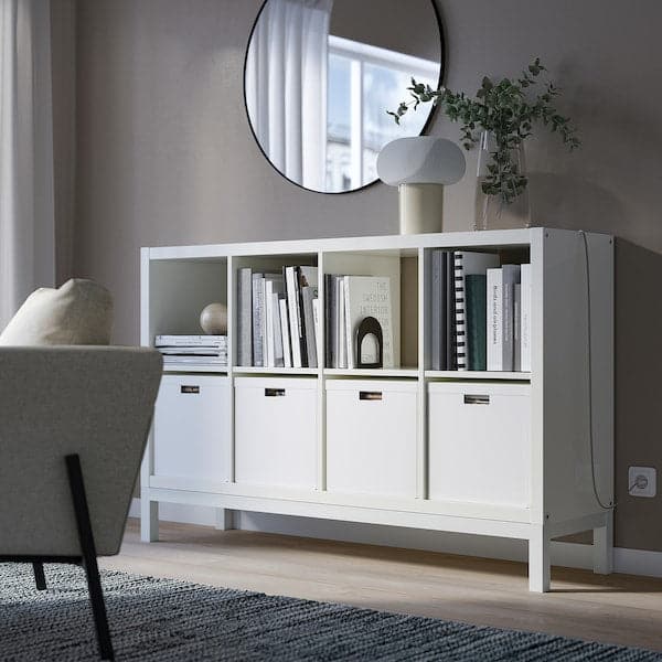 Ikea KALLAX - Shelving unit with underframe, high-gloss/white/white, 147x94 cm