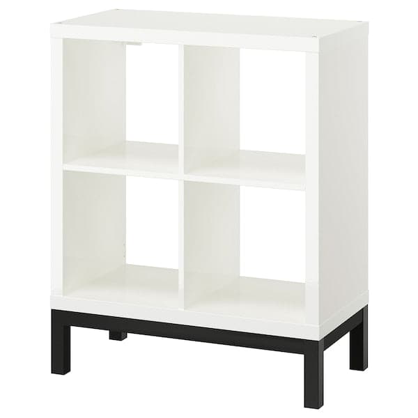 KALLAX - Shelving unit with underframe, high-gloss/white/black, 77x94 cm - best price from Maltashopper.com 89442622