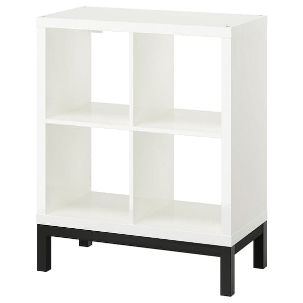 KALLAX - Shelving unit with underframe, high-gloss/white/black, 77x94 cm