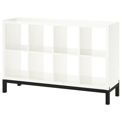 KALLAX - Shelving unit with underframe, high-gloss/white/black, 147x94 cm - best price from Maltashopper.com 59442690