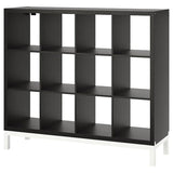 KALLAX shelving unit with underframe, black-brown/white, 147x129 cm