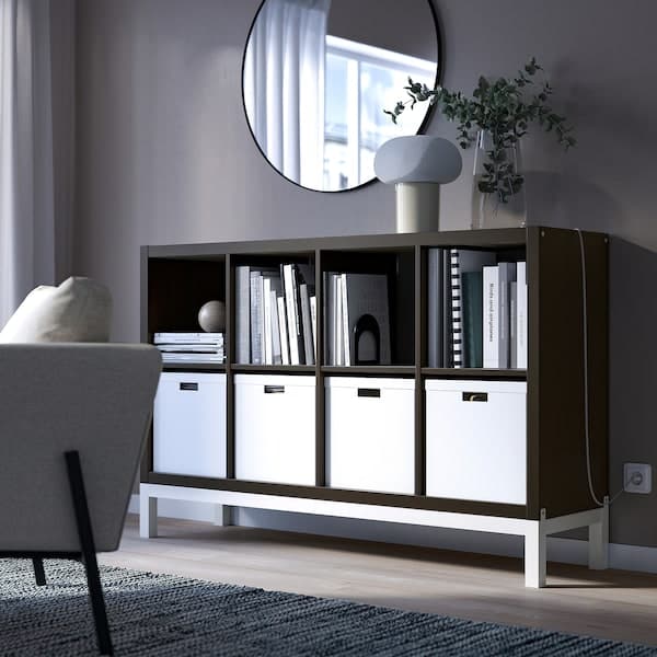 Ikea KALLAX - Shelving unit with underframe, black-brown/white, 147x94 cm