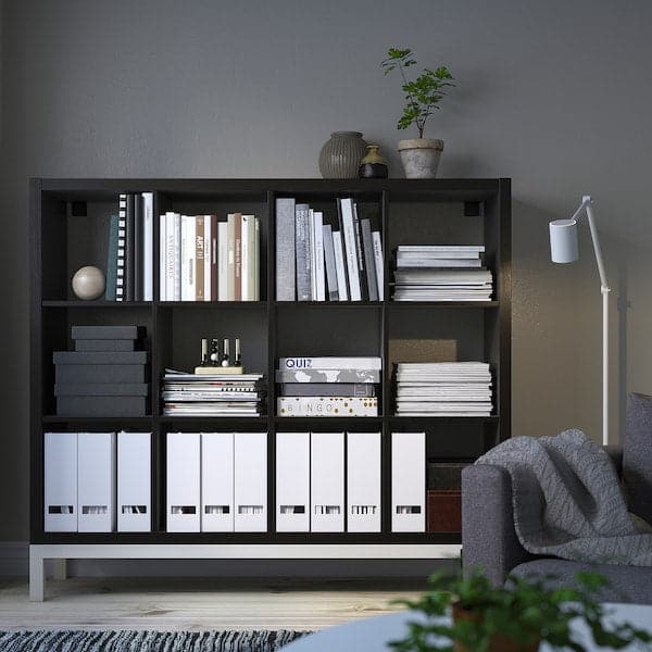 Ikea KALLAX - Shelving unit with underframe, black-brown/white, 147x129 cm