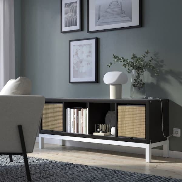 Ikea KALLAX - Shelving unit with underframe, black-brown/white, 147x59 cm