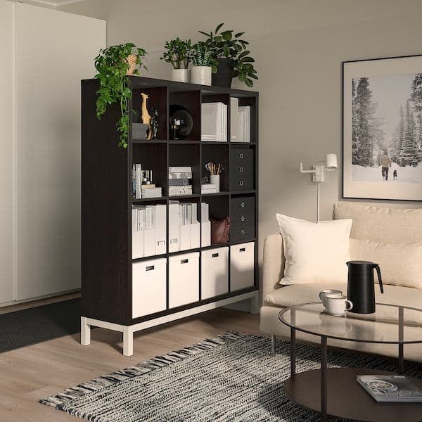 Ikea KALLAX - Shelving unit with underframe, black-brown/white, 147x164 cm