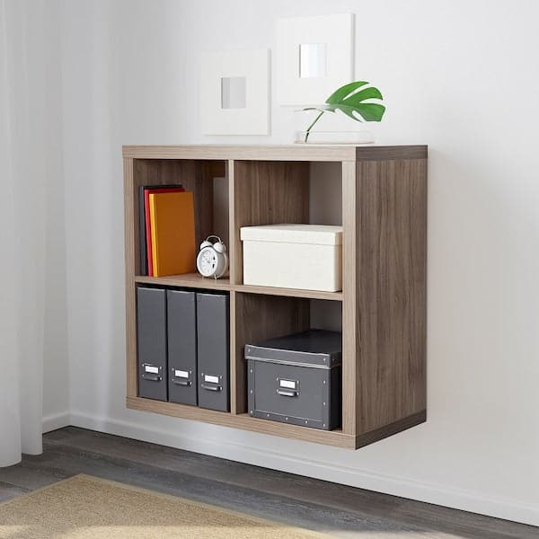 KALLAX Shelving unit - grey/wood effect 77x77 cm