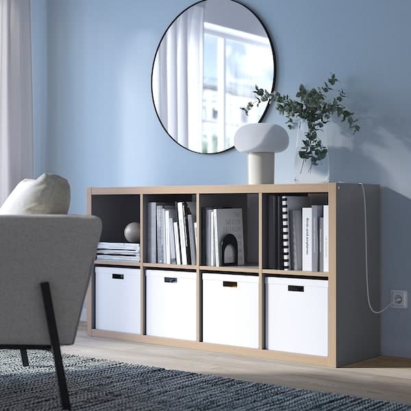 KALLAX - Shelving unit, grey/wood effect, 77x147 cm - best price from Maltashopper.com 40346924