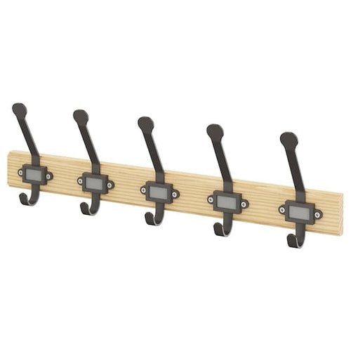 KARTOTEK - Rack with 5 hooks, pine/grey