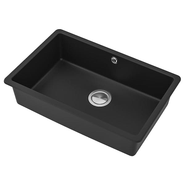 KILSVIKEN - Inset sink, 1 bowl, black quartz composite, 72x46 cm - best price from Maltashopper.com 29337025