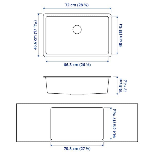 KILSVIKEN - Inset sink, 1 bowl, black quartz composite, 72x46 cm - best price from Maltashopper.com 29337025