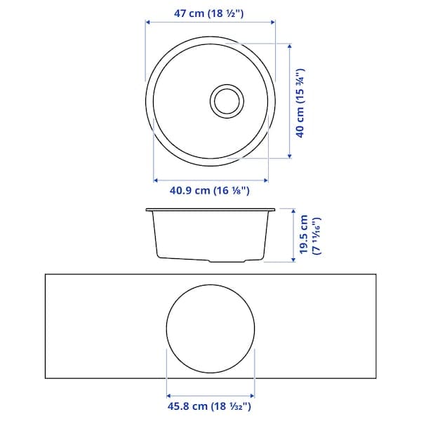KILSVIKEN Recessed sink, 1 tub - black/quartz composite material 47 cm , 47 cm - best price from Maltashopper.com 29337030
