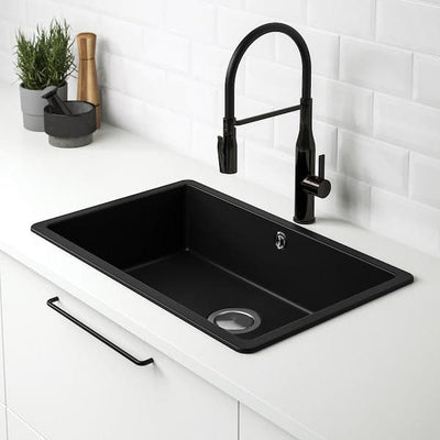 KILSVIKEN - Inset sink, 1 bowl, black quartz composite, 72x46 cm - best price from Maltashopper.com 29337025