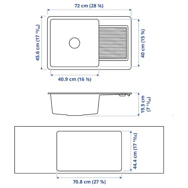 KILSVIKEN - Inset sink, 1 bowl with drainboard, black/quartz composite, 72x46 cm - best price from Maltashopper.com 89337027