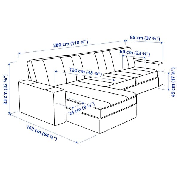 Ikea KIVIK - 3-seater sofa with chaise-longue, Gunnared beige ,