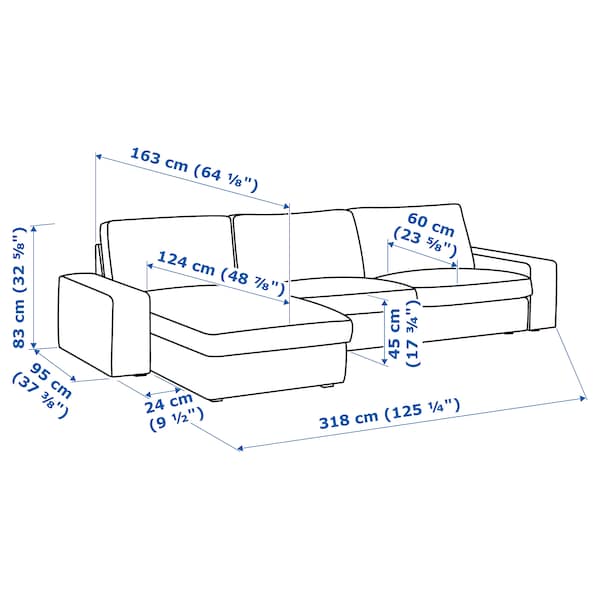 KIVIK 4-seater sofa - with grey/black chaise-longue/Lejde