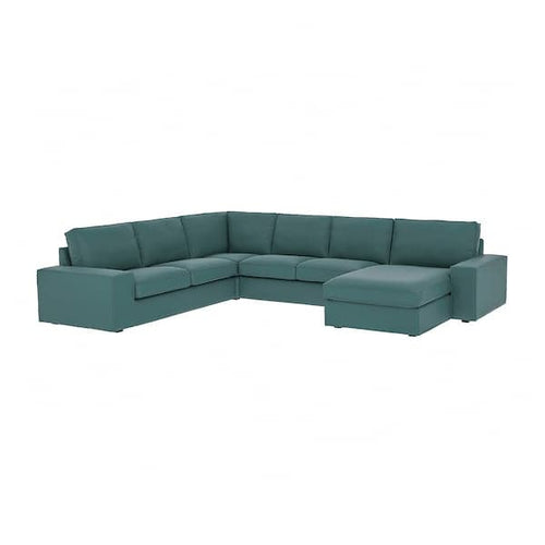 KIVIK 5-seat corner sofa / chaise longue, Kelinge gray-turquoise ,