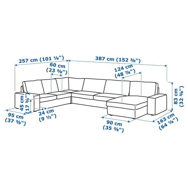 KIVIK - 6 seater angol sofa/chaise-longue, Gunnared blue , - best price from Maltashopper.com 09484705