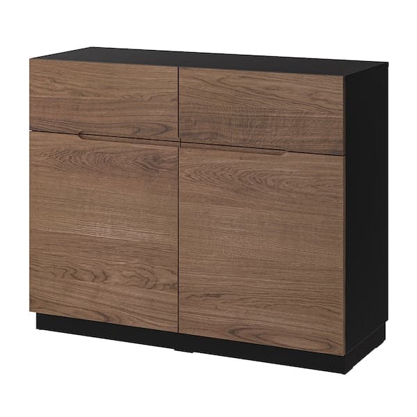 KLACKENÄS - Sideboard, black/oak veneer brown stained, 120x97 cm