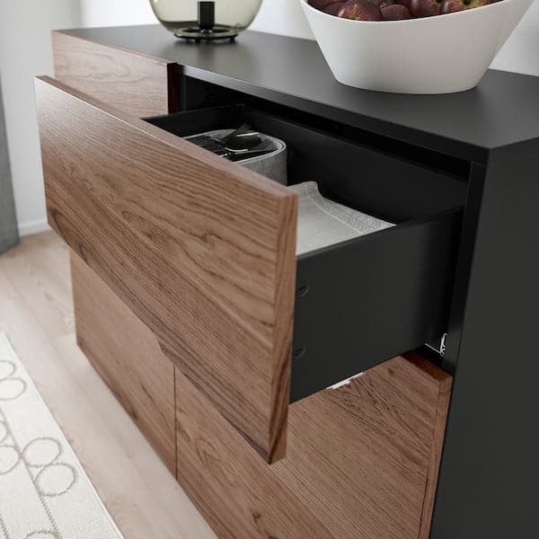 Ikea KLACKENÄS - Sideboard, black/oak veneer brown stained, 120x97 cm