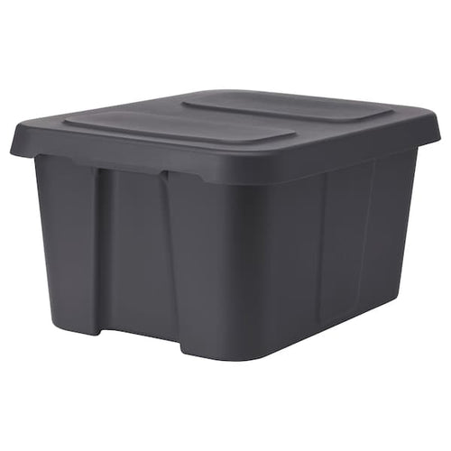 KLÄMTARE box with lid, in/outdoor, dark grey, 58x45x30 cm
