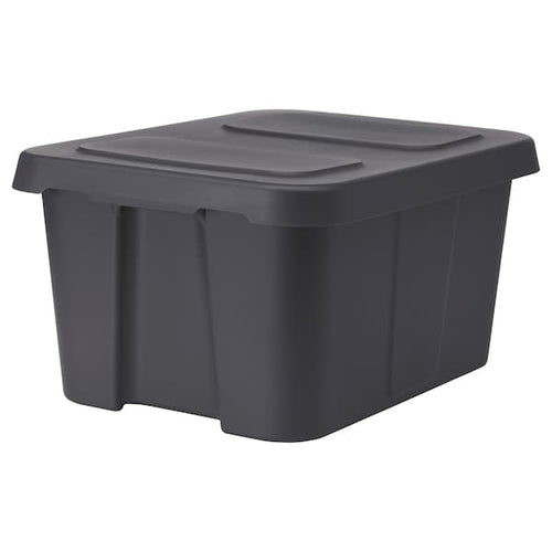 KLÄMTARE - Box with lid, in/outdoor, dark grey, 58x45x30 cm