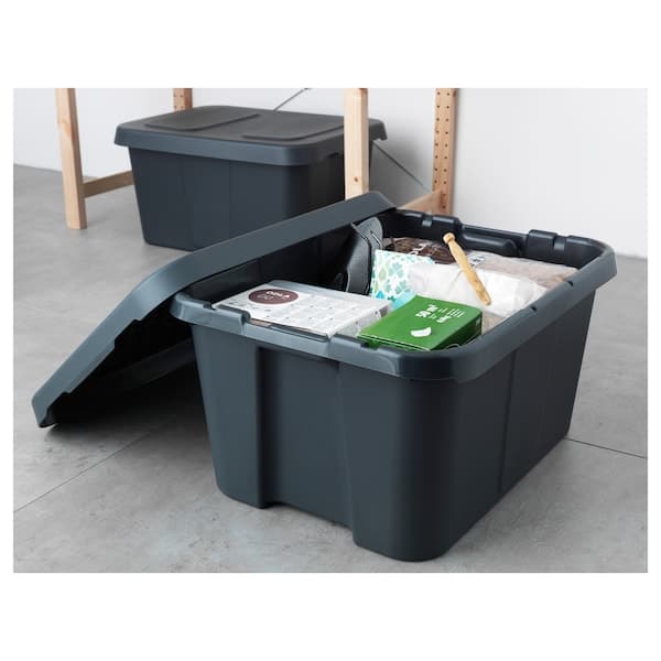 Ikea KLÄMTARE - Box with lid, in/outdoor, dark grey, 58x45x30 cm
