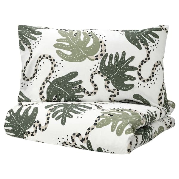 KLÄTTERKALLA - Duvet cover and 2 pillowcases, white/green , - best price from Maltashopper.com 70540991