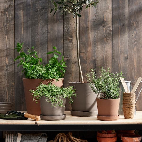 Ikea KLARBÄR - Vase with saucer, indoor/outdoor dove-grey, 19 cm ,