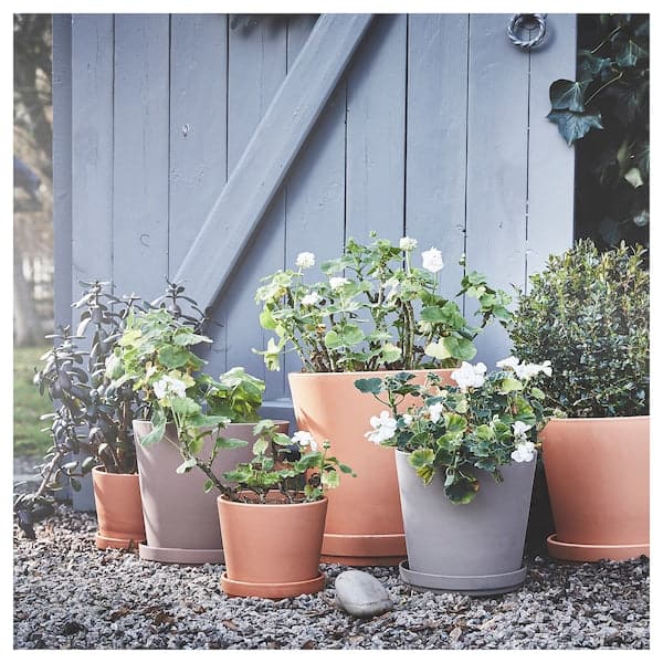 Ikea KLARBÄR - Vase with saucer, indoor/outdoor dove-grey, 19 cm ,