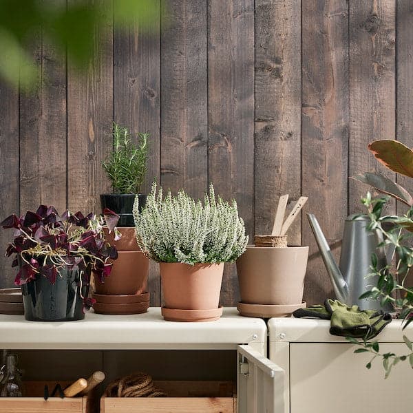 KLARBÄR - Plant pot with saucer, in/outdoor brown, 12 cm - best price from Maltashopper.com 40508426