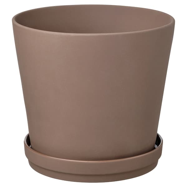 KLARBÄR - Flowerpot with saucer, indoor/outdoor brown, 24 cm