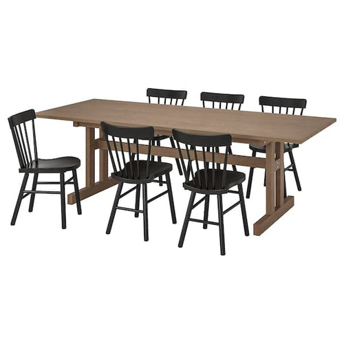 KLIMPFJÄLL / NORRARYD - Table and 6 chairs, grey-brown/black, 240x95 cm