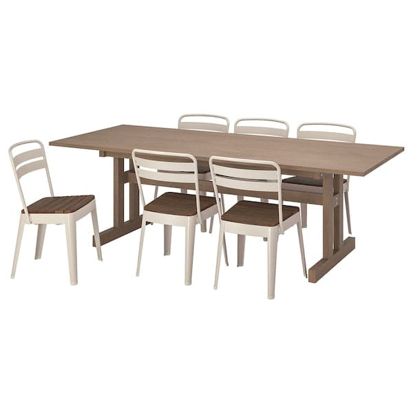 KLIMPFJÄLL / NORRMANSÖ - Table and 6 chairs, grey-brown/beige acacia