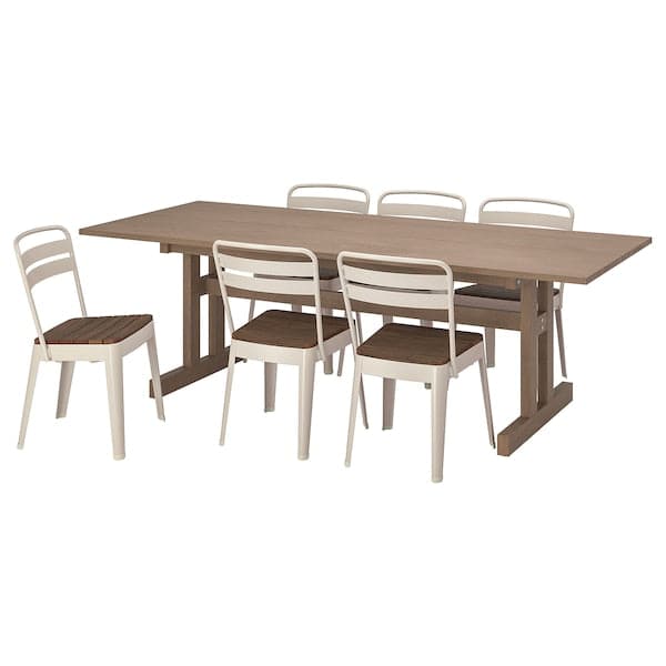 Ikea KLIMPFJÄLL / NORRMANSÖ - Table and 6 chairs, grey-brown/beige acacia, 240x95 cm