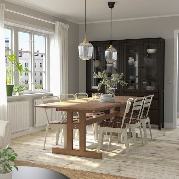 Ikea KLIMPFJÄLL / NORRMANSÖ - Table and 6 chairs, grey-brown/beige acacia, 240x95 cm