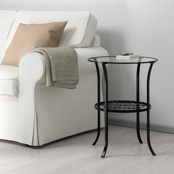 KLINGSBO - Coffee table, black/transparent glass, 49x62 cm - best price from Maltashopper.com 20128564