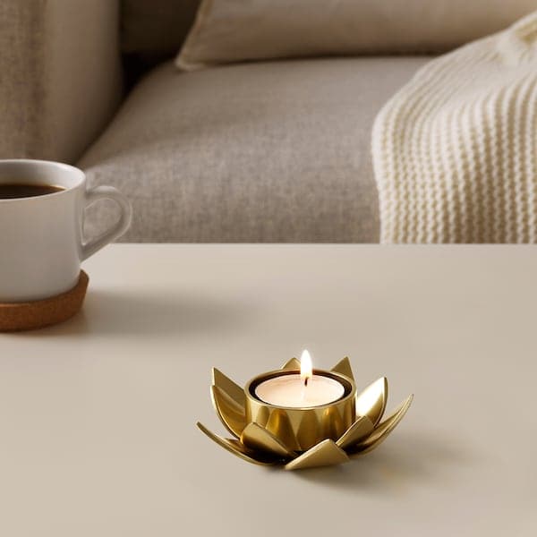 KNASTRIGT - Tealight holder, gold-colour/Lotus, 3 cm - best price from Maltashopper.com 00515693
