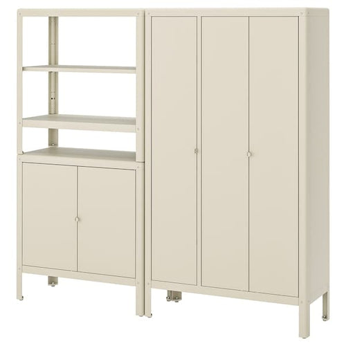KOLBJÖRN - Shelving unit with 2 cabinets, beige, 171x37x161 cm