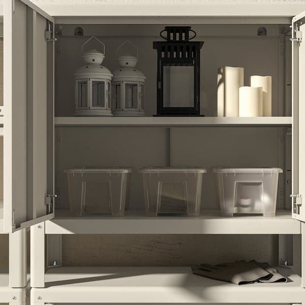 KOLBJÖRN - Shelving unit with 2 cabinets, beige, 161x37x161 cm - best price from Maltashopper.com 59291634