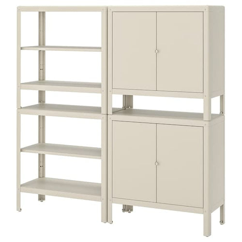 KOLBJÖRN - Shelving unit with 2 cabinets, beige, 161x37x161 cm