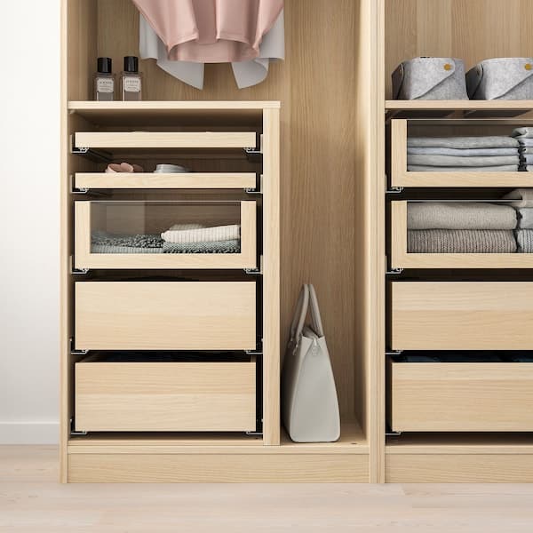 Ikea KOMPLEMENT - Drawer with glass front, white stained oak effect, 50x58 cm