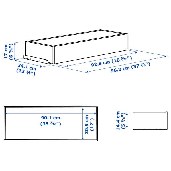 Ikea KOMPLEMENT - Drawer with framed glass front, white, 100x35 cm