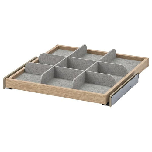 KOMPLEMENT - Pull-out tray with divider, white stained oak effect/light grey, 50x58 cm