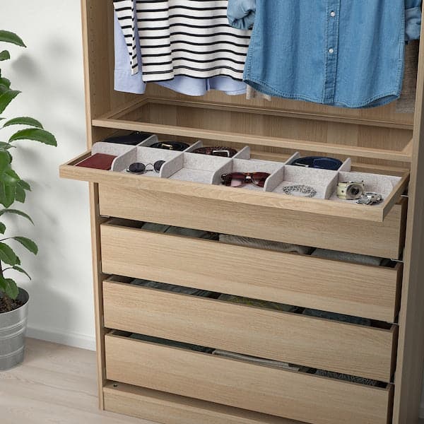 Ikea KOMPLEMENT - Pull-out tray with divider, white stained oak effect/light grey, 100x35 cm