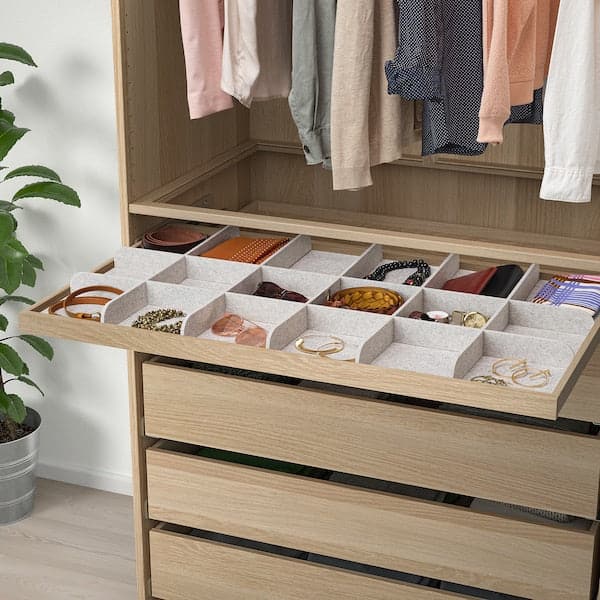 Ikea KOMPLEMENT - Pull-out tray with divider, white stained oak effect/light grey, 100x58 cm