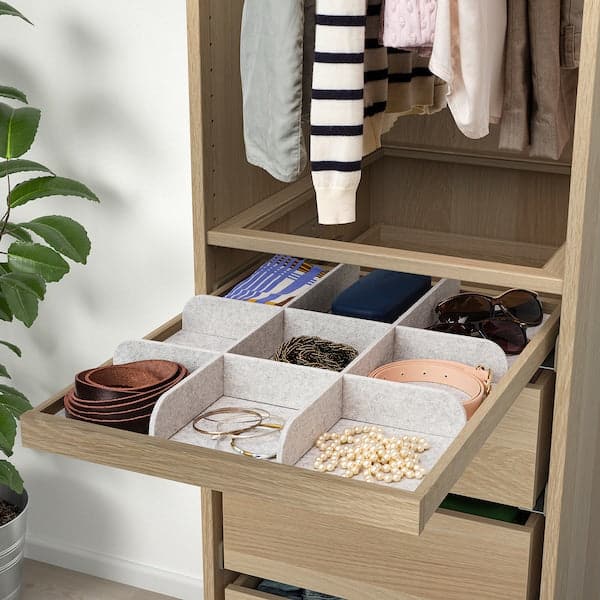 KOMPLEMENT - Pull-out tray with divider, white stained oak effect/light  grey, 50x58 cm