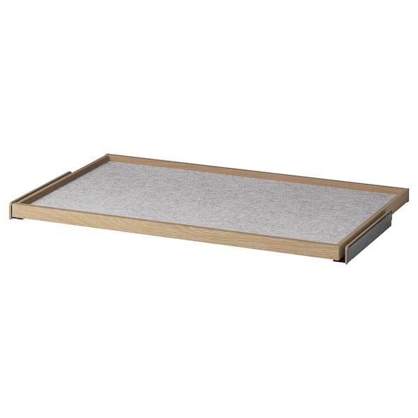 KOMPLEMENT - Pull-out tray with drawer mat, white stained oak effect/light grey, 100x58 cm