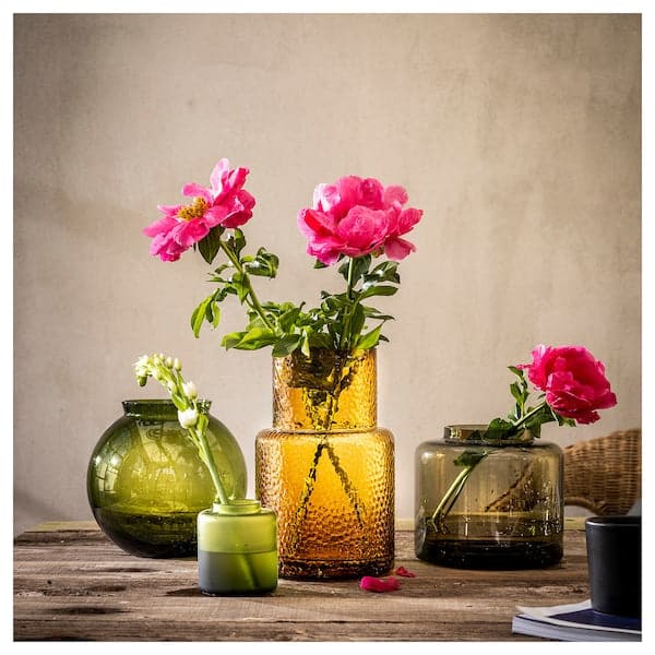 KONSTFULL vase, clear glass/patterned, 10 cm (4) - IKEA CA